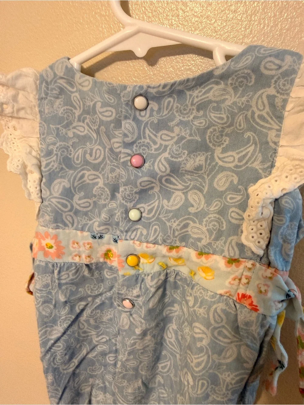 Matilda Jane 3-6M Blue Paisley Bubble Romper Eyelet Ruffle Floral Bows